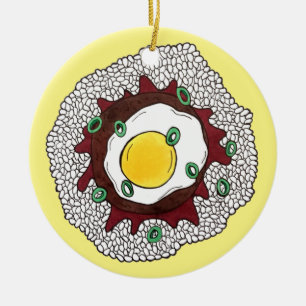 Loco Moco Hawaiian Cuisine Food Rice Hamburger Ei Keramik Ornament