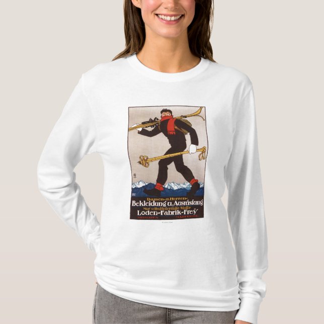 Loden Ski kleidet Skifahren-Anzeige-Plakat T-Shirt (Vorderseite)