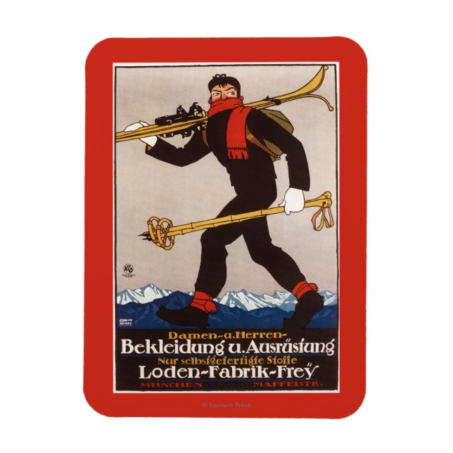 Loden Ski Kleidung Skiwerbung Poster Magnet (Vertikal)