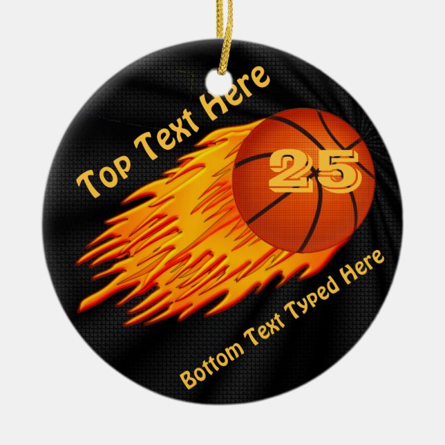 Lodernde Basketball-Verzierung IHRE ZAHL und NAME Keramik Ornament (Vorne)