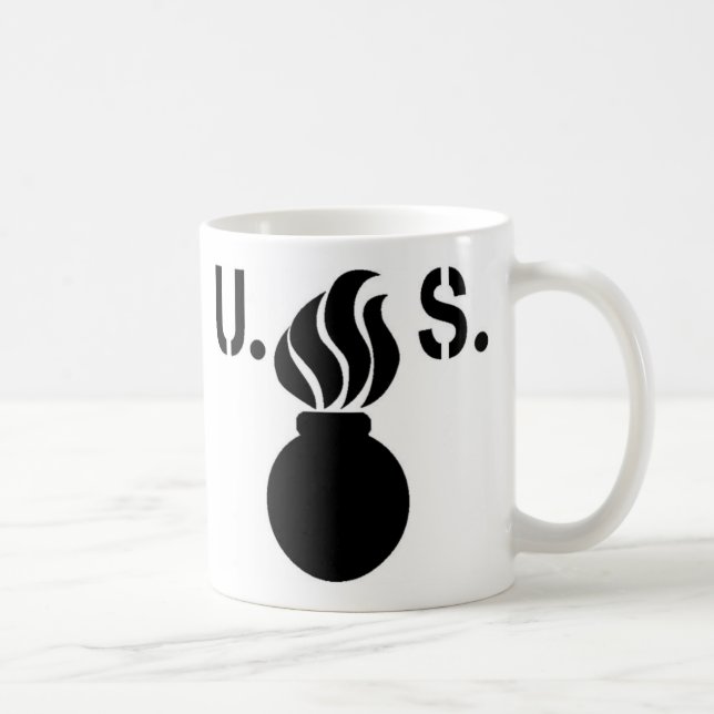"Lodernde Bomben-" Logo-Kaffee-Tasse US Tasse (Rechts)