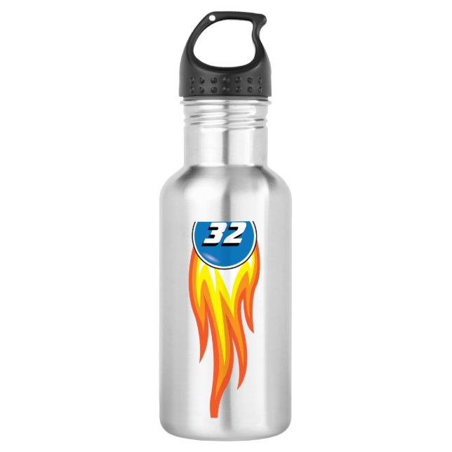Lodernde Feuerkugel heißes Suff Ihre Lieblingszahl Trinkflasche (Vorderseite)