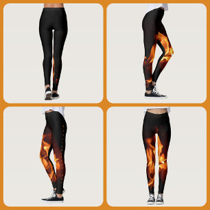 Lodernde Flammen auf Schwarz Leggings