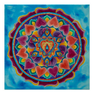 Lodernde Herz-Mandala in der Wasserfarbe Poster