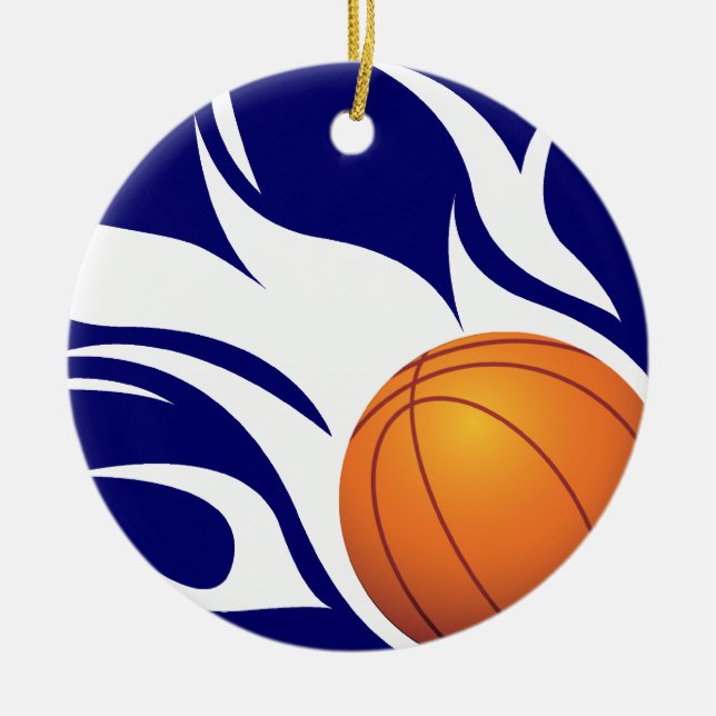 Loderndes Basketball-Blau und Weiß Keramikornament (Vorne)