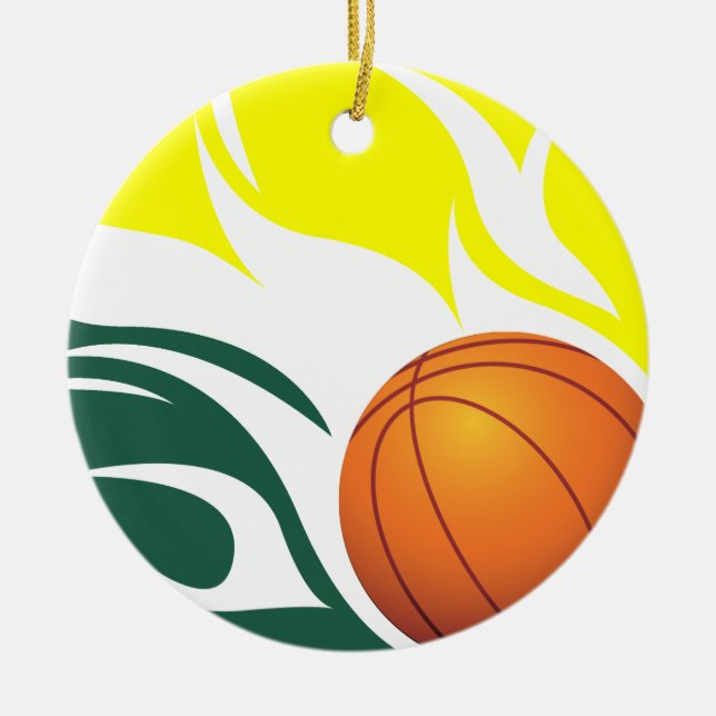 Loderndes Basketball-Grün und Gelb Keramikornament (Vorne)