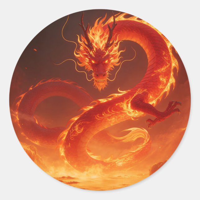 Loderndes Feuerdrache | Mythischer Flammendrache F Runder Aufkleber (Vorderseite)