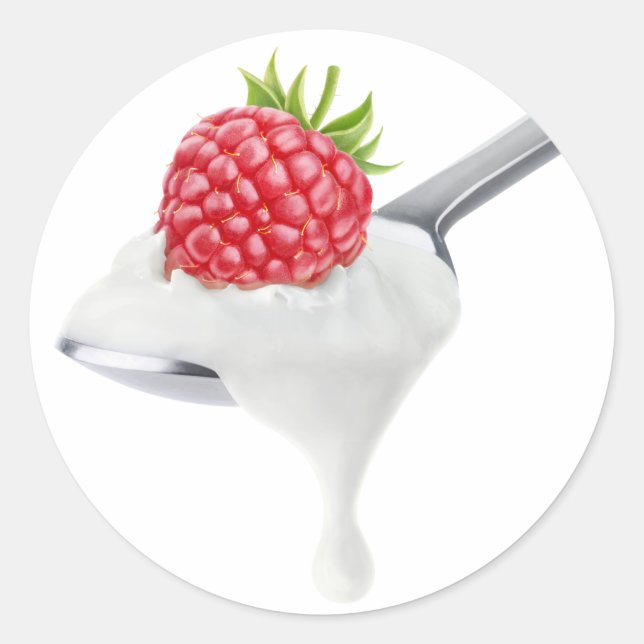 Löffel Himbeerjogurt Runder Aufkleber (Vorderseite)