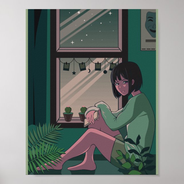 Lofi Anime Art Sad Girl Vermisst Jemand Poster (Vorne)