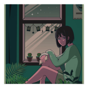 Lofi Anime Art Sad Girl Vermisst Jemand Poster