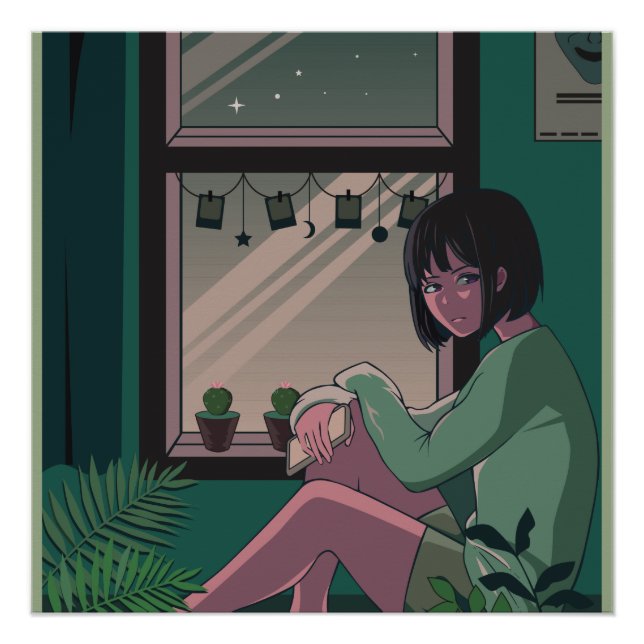 Lofi Anime Art Sad Girl Vermisst Jemand Poster (Vorderseite)