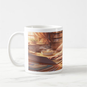 Lofi Anime Mädchen studiert mit Kaffee Wraparound Kaffeetasse