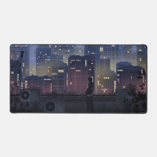 Lofi Anime Stadt-Skyline-Schreibtischunterlage - Ä Schreibtischunterlage
