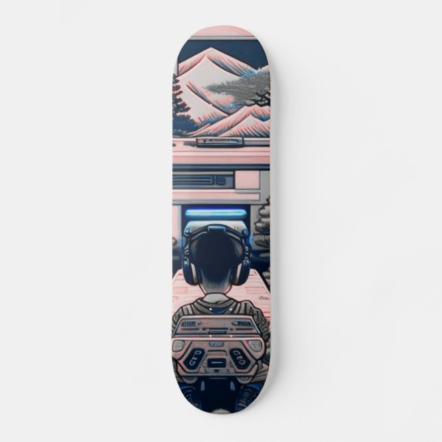 【lofi-art】和風 ビンテージ レトロ ネオ浮世絵盆栽アート：サイバーパンク スケートボード skateboard (Vorderseite)