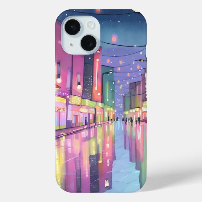 Lofi City Night Light | Farbige Wasserfarbe Case-Mate iPhone Hülle (Rückseite)