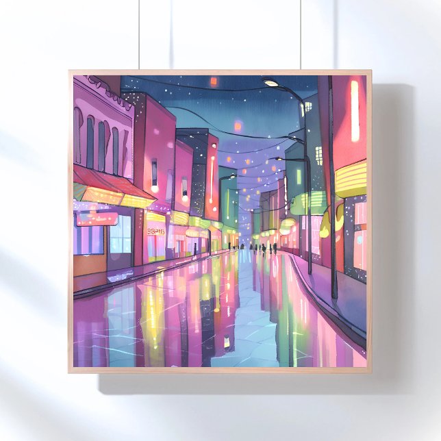 Lofi City Night Light | Farbige Wasserfarbe Poster (Von Creator hochgeladen)