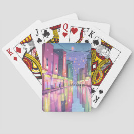 Lofi City Night Light | Farbige Wasserfarbe Spielkarten