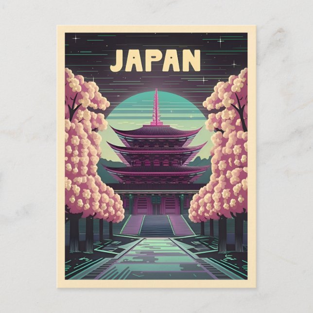 LoFi Vaporwave Retro 80er Japanischer Tempel Sakur Postkarte (Vorderseite)