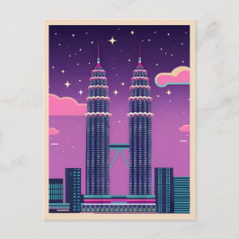 LoFi Vaporwave Retro 80er Petronas Towers Malaysia Postkarte