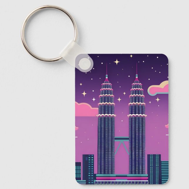LoFi Vaporwave Retro 80er Petronas Towers Malaysia Schlüsselanhänger (Vorderseite)