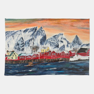 Lofoten Fischerdorf Fine Art Kitchtuch Geschirrtuch