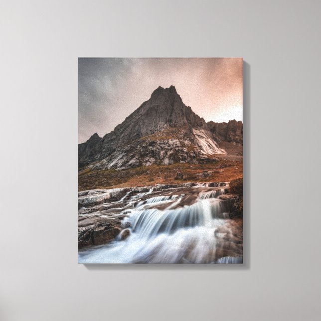 Lofoten Inseln Wasserfall Leinwanddruck (Vorderseite)