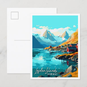 Lofoten Islands Norwegen Vintage Reise Illustratio Postkarte
