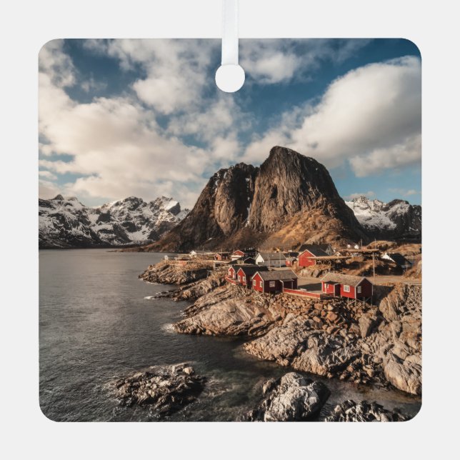 Lofoten Norway Hamnoy Landscape Foto Ornament Aus Metall (Vorderseite)
