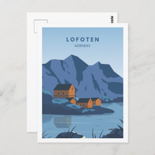 Lofoten Norwegen Berühmter Reiseort Illustration Postkarte