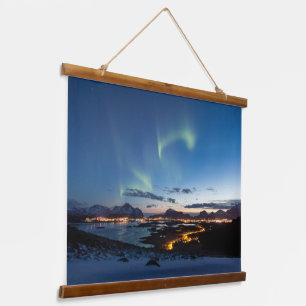 Lofoten Norwegen Northern Lights Wandteppich Mit Holzrahmen