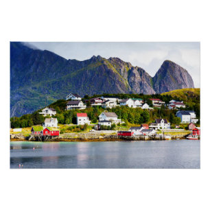 Lofoten Norwegen Reine Dorf unter sonniger blauem  Poster
