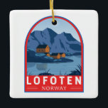 Lofoten Norwegen Reisen Vintag Art Keramikornament<br><div class="desc">Lofoten Vektorgrafik Design. Seine berühmte Kulisse,  mit Gipfeln wie dem Svolværgeita pinnacle,  der in den Himmel hinaufragt.</div>
