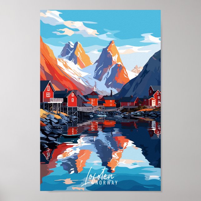 Lofoten Norwegen Vintage Illustration Poster (Vorne)