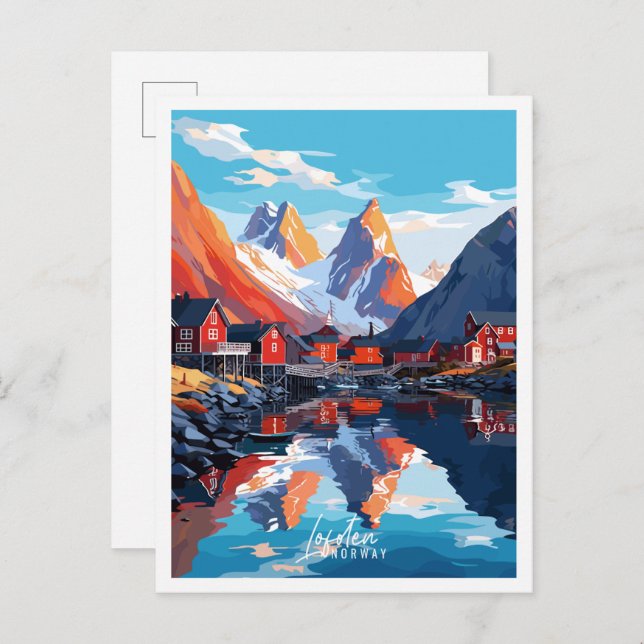 Lofoten Norwegen Vintage Illustration Postkarte (Vorne/Hinten)