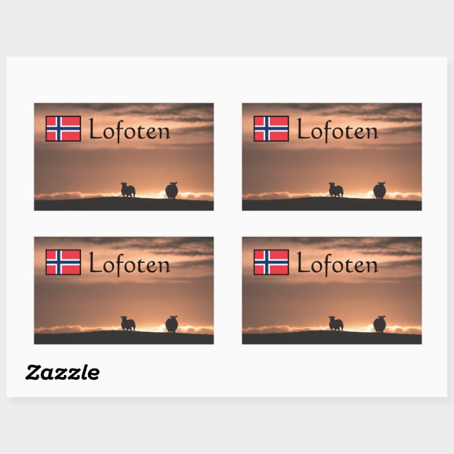 Lofoten Sunset Sheep Nature Foto Rechteckiger Aufkleber (Blatt)