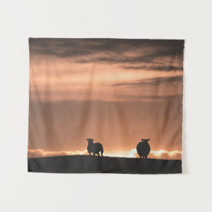 Lofoten Sunset Sheep Nature Foto Wandteppich