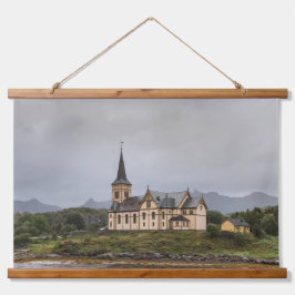 Lofoten Vågan Church Travel Foto Wandteppich Mit Holzrahmen