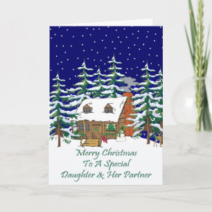 Log Cabin Christmas Tochter & Partner Feiertagskarte