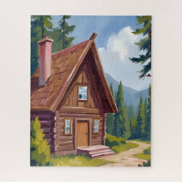 Log Cabin Cottage Mountain Landscape Puzzle