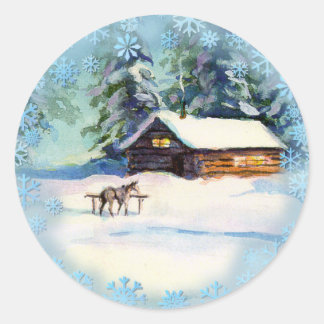 LOG CABIN & HORSE VON SHARON SHARPE RUNDER AUFKLEBER