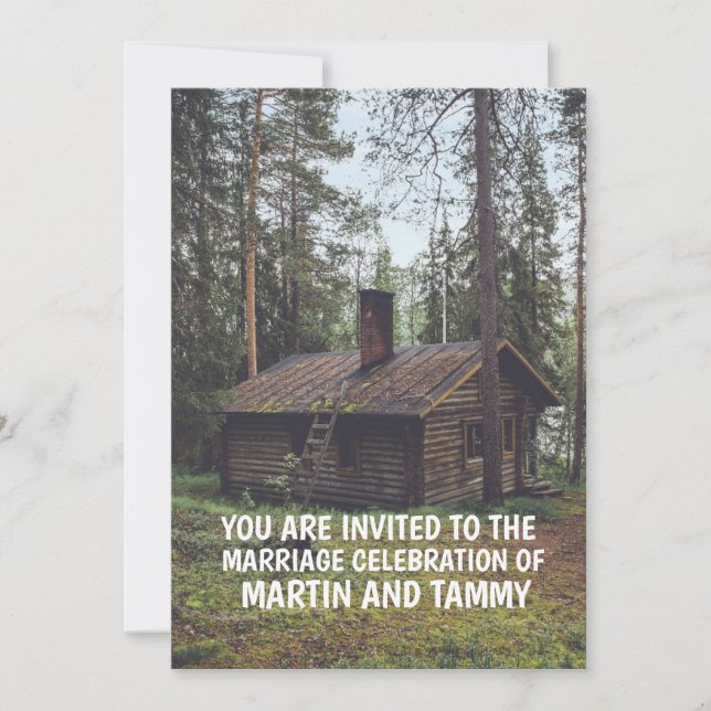 LOG CABIN IN DEN WOODS WEDING INVITATIONEN EINLADUNG (Vorderseite)