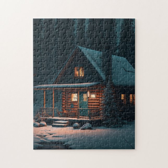 LOG CABIN SNOW WINTER JIGSAW PUZZLE (Vertikal)