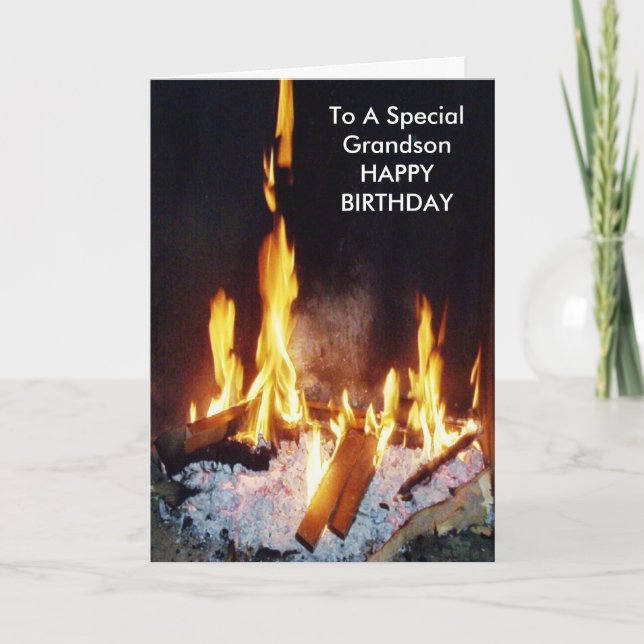 Log Fire Personalisiert Grandson Geburtstag Karte (Vorderseite)