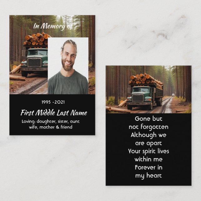 Log Haul Driver Memorial Keepsake  Visitenkarte (Vorne/Hinten)