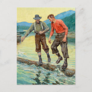 "Log Rollers" Western Art von Philip R Goodwin Postkarte