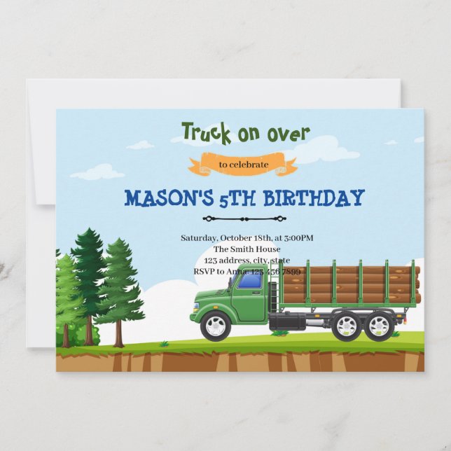 Log truck birthday invitation dankeskarte (Vorderseite)