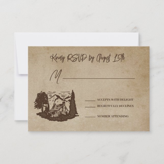 Log Zuhause Cabin Wedding RSVP Response Card (Vorderseite)