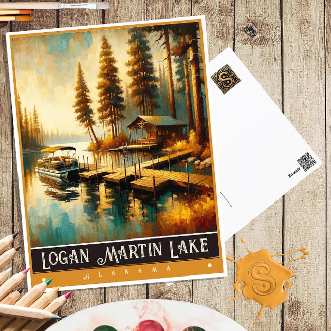 Logan Martin Lake, Alabama | Vintage Malerei Postkarte (Von Creator hochgeladen)