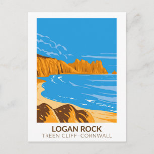 Logan Rock auf Treen Cliff in Cornwall Vintage Postkarte