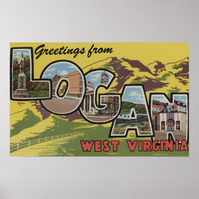 Logan, West Virginia - Große Briefmarkenszenen Poster (Vorne)